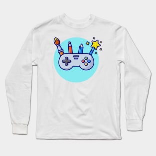 Joystick, Brush, Pencil, And Magic Tool Cartoon Vector Icon Illustration Long Sleeve T-Shirt